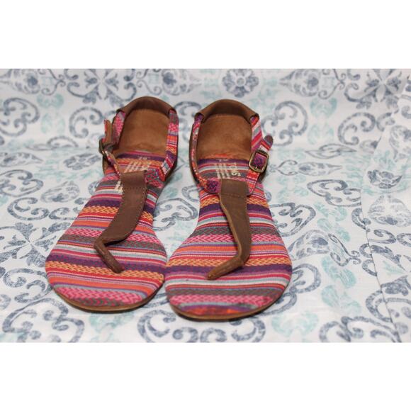 Toms Womens Multi-Color Tribal Boho‎ Leather Adjustable T-Strap Playa Sandals W7 - Picture 4 of 8